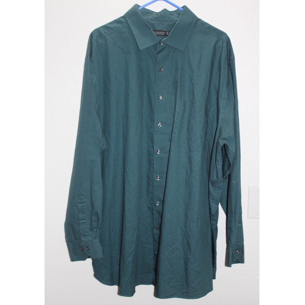 Rochester Men's Teal Geometric Print‎ Long Sleeve Dress Shirt Size 19